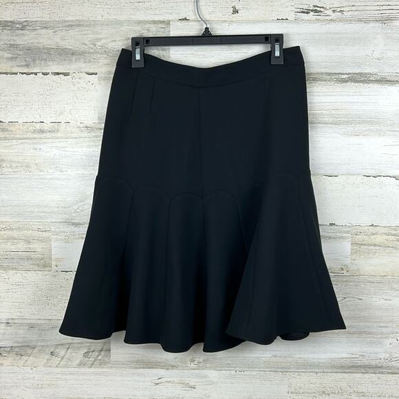 Talbots Women’s 6 Black Scalloped Hem Lined Zip Flare Mini Skirt Work Business - Picture 1 of 7